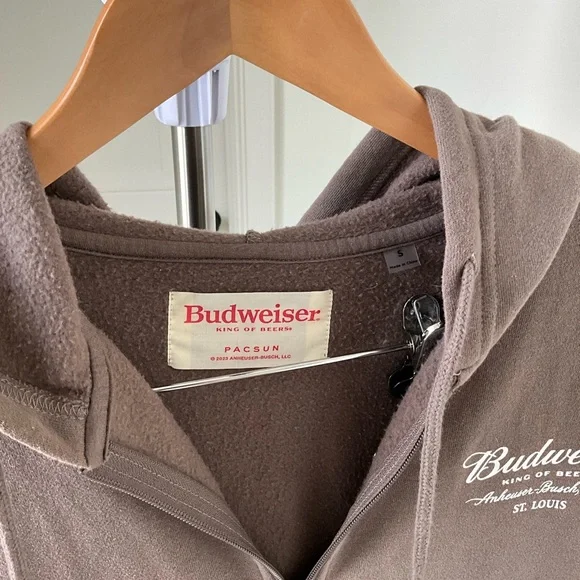 Budweiser x PacSun Brown Zip-Up Hoodie Graphic Logo Sweatshirt - Picture 3 of 5